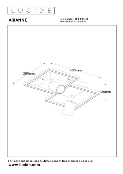 Lucide ARIANNE - Plafonnière - LED - 2xGeïntegreerde LED - 2xGU10 - Zwart - technisch